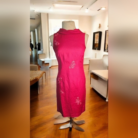 Vintage Fuchsia Butterfly Mini Dress. Buttons Down The Back. Size 8. Embroidery. - Picture 5 of 5